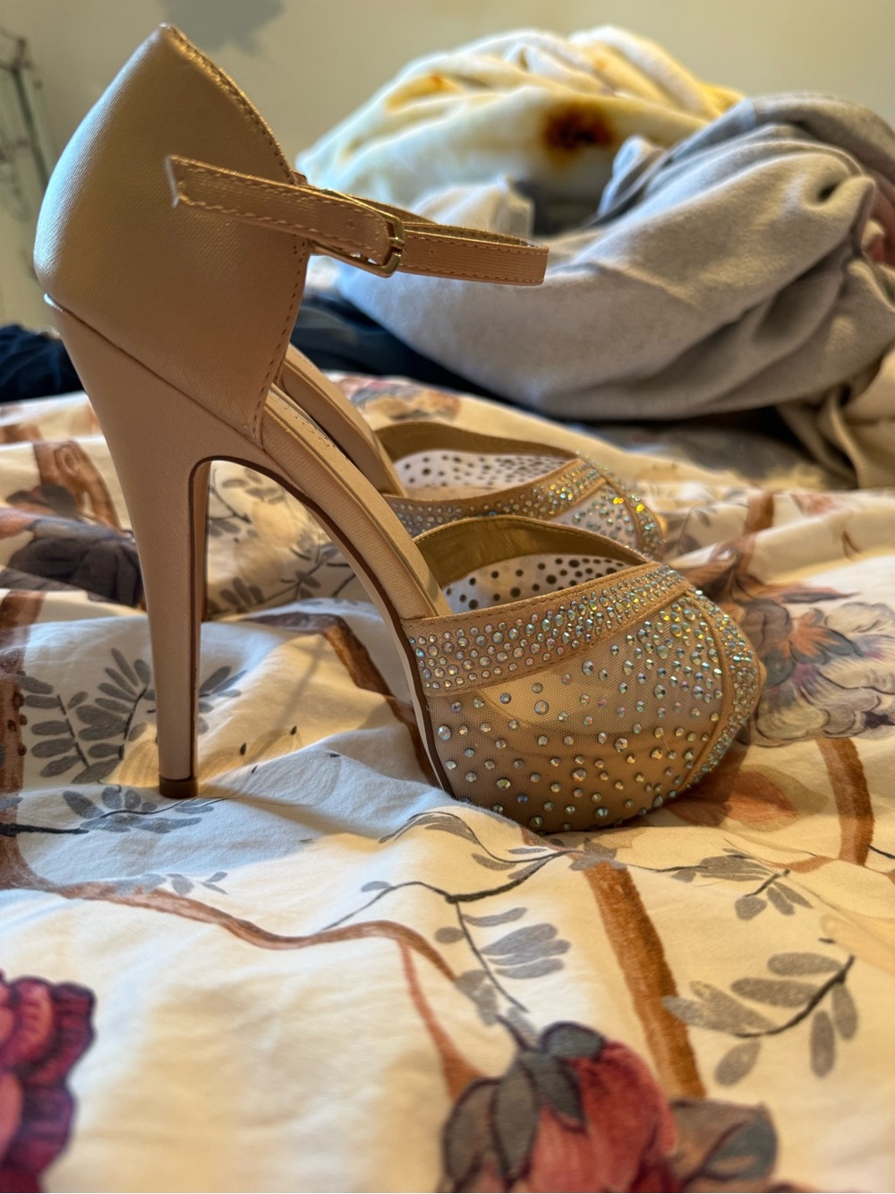 Rose Gold Crystal-Embellished High Heel Sandals (never worn)